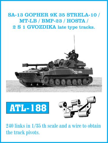 Friulmodel Tracks for SA-13 GOPHER 9K 35 STRELA 10 / MT-LB / BMP23 / HOSTA / 2 S 1 GVODZIKA late type tracks. 1:35 (ATL-188)