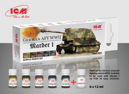 ICM Acrylic paint set for German AFV WW2 (Marder I) 6 x12 ml  (3003)