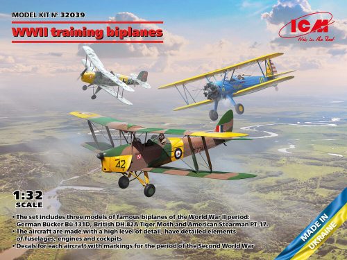 ICM WWII training biplanes (Bücker Bü 131D, DH.82A Tiger Moth, Stearman PT-17) 1:32 (32039)