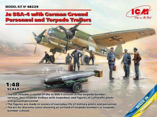 ICM Ju 88A-4 with German Ground Personnel and Torpedo Trailers 1:48 (48229)