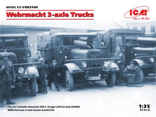 ICM Wehrmacht 3-axle Trucks (Henschel 33D1, Krupp L3H163, LG3000) 1:35 (DS3508)