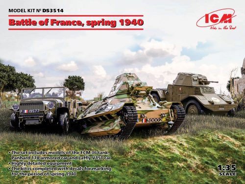 ICM Battle of France, spring 1940 (Panhard 178 AMD-35,FCM 36,Laffly V15T) 1:35 (DS3514)