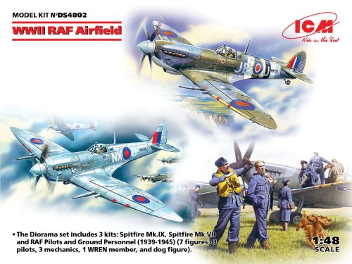 ICM WWII RAF Airfield (Spitfire Mk.IX,Spitfire MkVII,RAF Pilots a Ground Pers(7 fig 1:48 (DS4802)