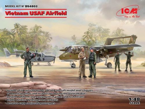 ICM Vietnam USAF Airfield(Cessna O-2A,OV-10 Bronco,US Pil&Gro.Pers(Viet.War)5 fig 1:48 (DS4803)