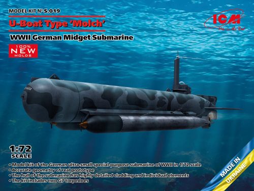 ICM U-Boat Type Molch, WWII German Midget Submarine (100% new molds) 1:72 (S.019)