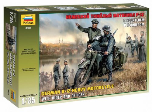 Zvezda German R-12 Heavy Motorcycle with Rider and Officer 1:35 (3632)