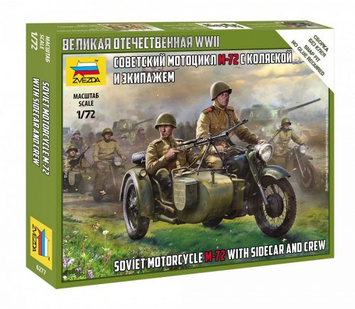 Zvezda Soviet M-72 Sidecar Motorcycle with sidecar and crew 1:72