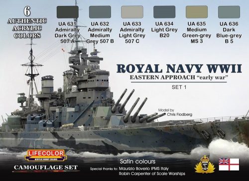 Lifecolor Royal Navy WWII Eastern Approach early war Set 1 Camouflage Set, 6 x 22 ml (CS33)