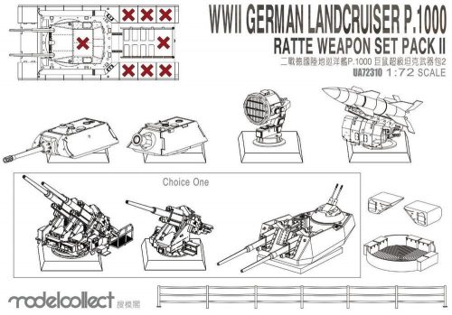 Modelcollect WWII Germany Landcruiser p.1000 ratte weapon set pack II 1:72 (UA72310)