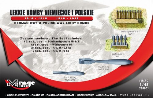 Mirage Hobby German WWI & Polish WWII Light Bombs German WWI & Polish WWII Light Aircraft Bombs 1914 1:48 (248001)