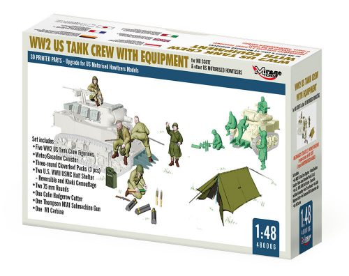 Mirage Hobby WW2 US TANK CREW WITH EQUIPMENT for M8 SCOTT & other US MOTORISED HOWITZERS 1:48 (480006)