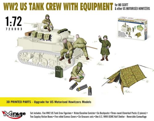 Mirage Hobby WW2 US TANK CREW WITH EQUIPMENT for M8 SCOTT & other US MOTORISED HOWITZERS 1:72 (720003)