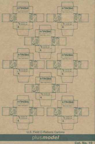 Plus Model U.S. Feld C-Ration Kartons WW II, 8 Stück pro Bogen. 1:35 (10)