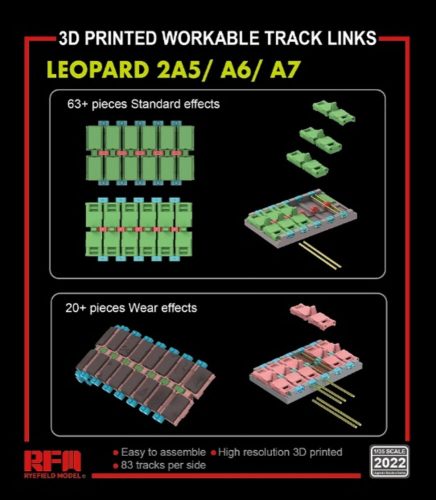 Rye Field Model Workable track links for LEOPARD 2A5/A6/A7 (3D printed ) 1:35 (2022)