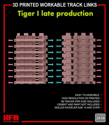 Rye Field Model 3D printed Workable track links for Tiger I late 1:35 (2030)