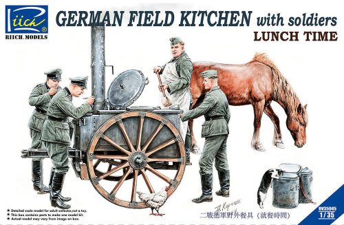 Riich Models German Field Kitchen with Soliders(cook &three German soldiers,food containers 1:35 (RV35045)