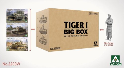 Takom Tiger I Big Box Mid+Late+Mid/Otto Carius + 1/16 Otto Carius (Limited edition) 1:35 (TAK2200W)