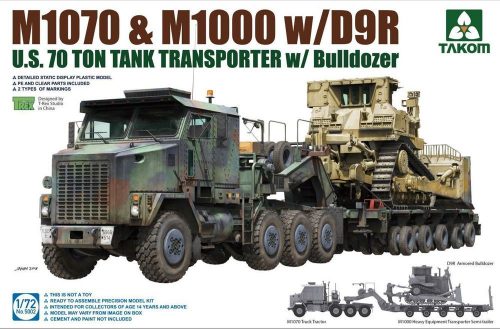 Takom U.S. M1070&M1000 w/D9R 70 Ton Tank Transporter w/Bulldozer 1:72 (TAK5002)