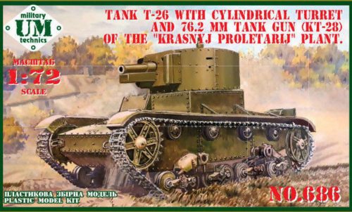 Unimodels T-26 tank cylindrical turret and 76.2mm gun KT-28, plastic tracks 1:72 (UMT686-01)