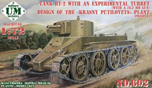 Unimodels BT-2 tank with an experimental turret(w.76.2mm gun)design ofKrasny Putilovets 1:72 (UMT692)